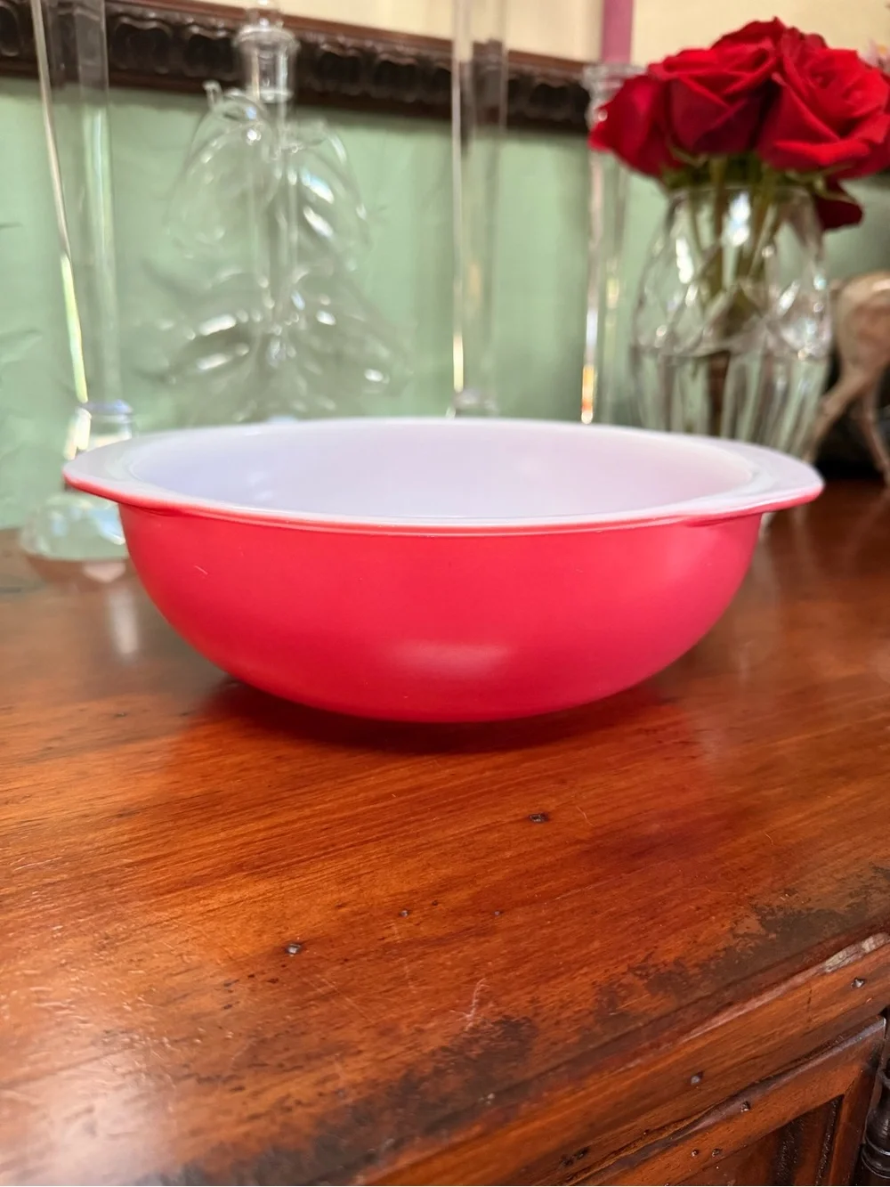 Vintage Pyrex Serving Bowl in Pink and White